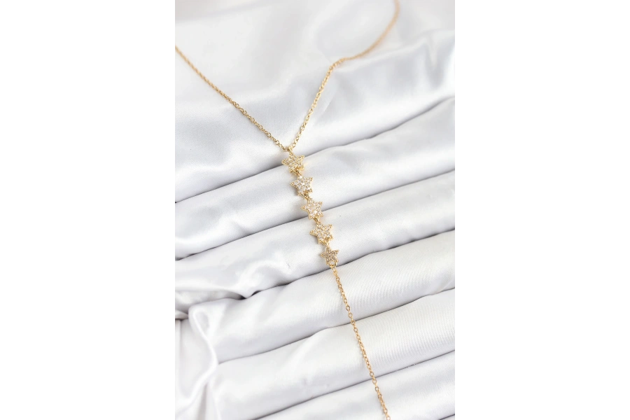 Shoecide 316l Çelik Zincir Gold Renk Yıldız Model Y Kolye