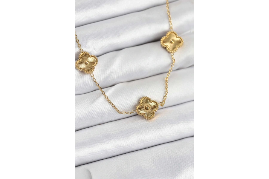 Shoecide 316l Çelik Zincir Gold Renk Yonca Kadın Kolye