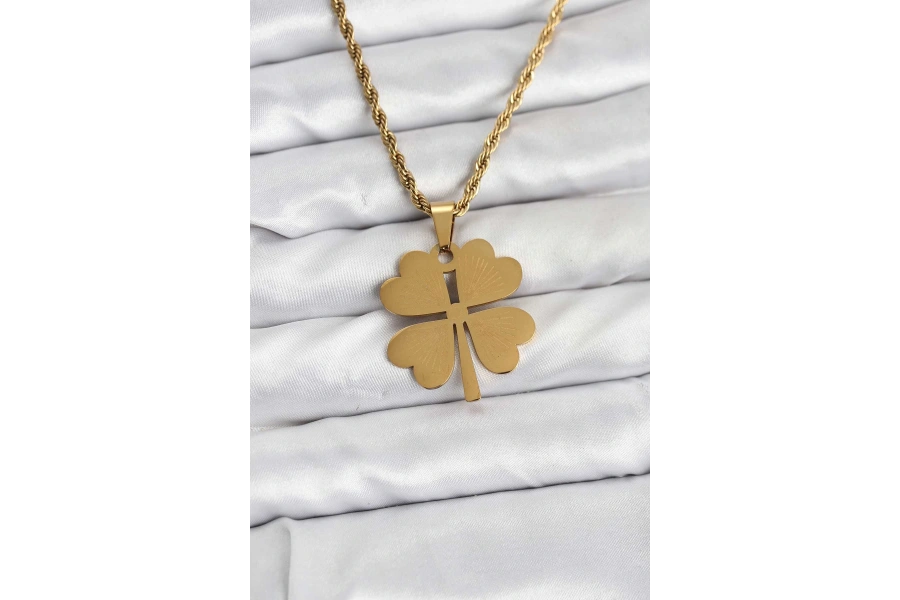 Shoecide 316l Çelik Zincir Gold Renk Yonca Model 60 Cm Kadın Kolye