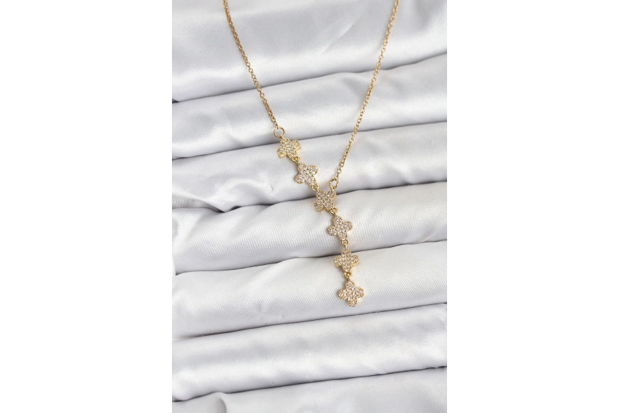 Shoecide 316l Çelik Zincir Gold Renk Yonca Model Kadın Kolye