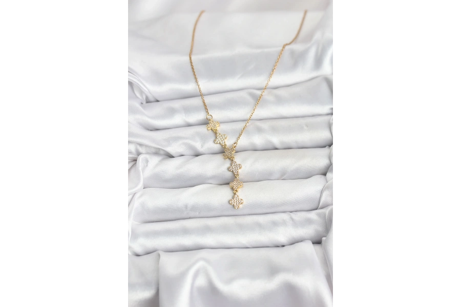 Shoecide 316l Çelik Zincir Gold Renk Yonca Model Kadın Kolye