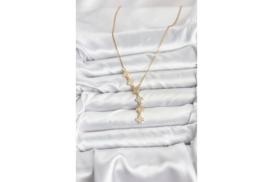 Shoecide 316l Çelik Zincir Gold Renk Yonca Model Kadın Kolye