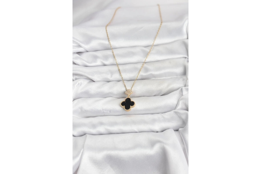 Shoecide 316l Çelik Zincir Gold Renk Yonca Model Zirkon Taşlı Kadın Kolye