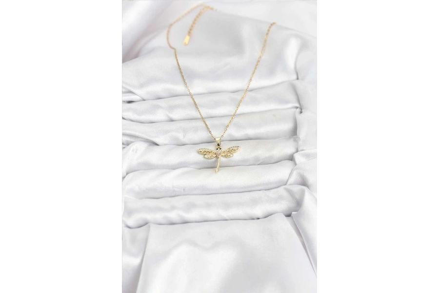 Shoecide 316l Çelik Zincir Gold Renk Yusufçuk Model Kadın Kolye