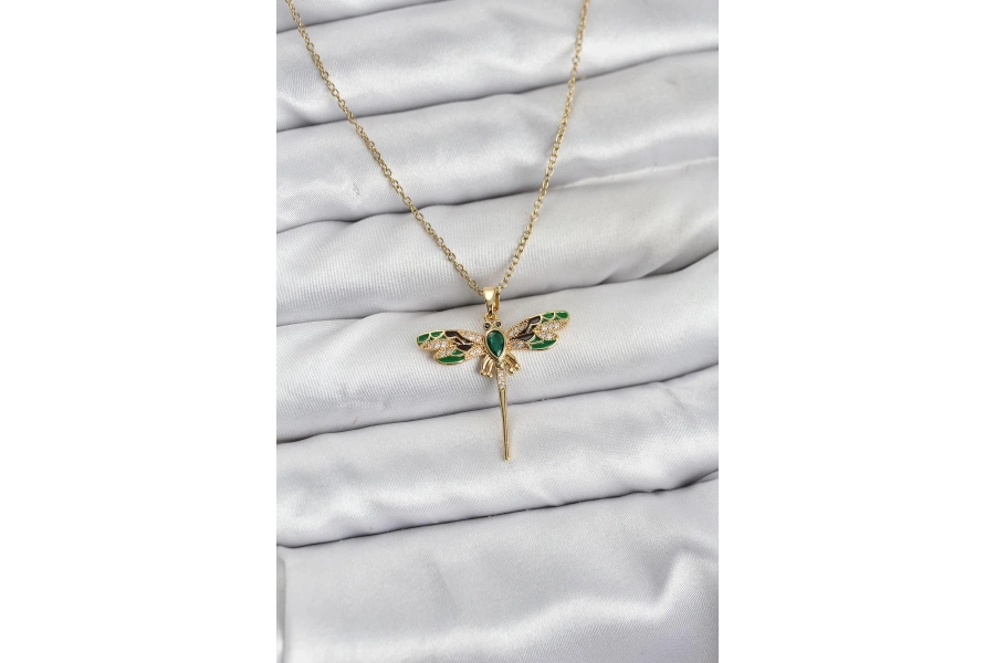 Shoecide 316l Çelik Zincir Gold Renk Yusufçuk Model Zirkon Taşlı Kadın Kolye