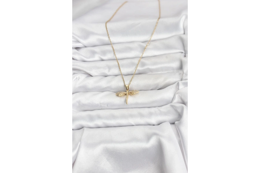 Shoecide 316l Çelik Zincir Gold Renk Yusufçuk Model Zirkon Taşlı Kadın Kolye