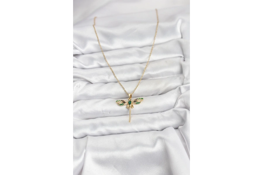 Shoecide 316l Çelik Zincir Gold Renk Yusufçuk Model Zirkon Taşlı Kadın Kolye