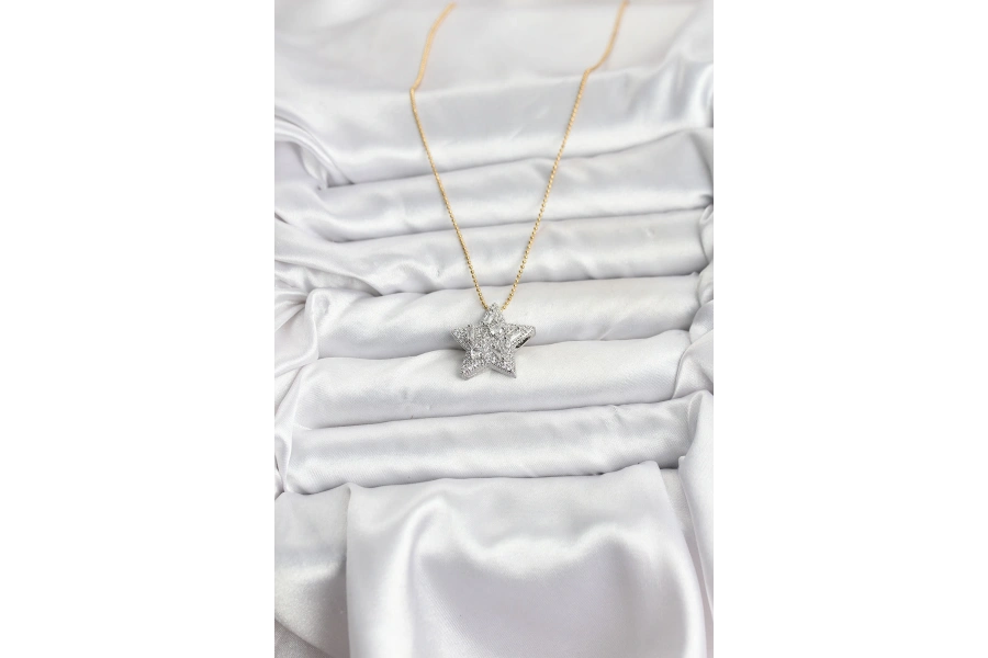 Shoecide 316l Çelik Zincir Gold Renk Zincirli Gümüş Yıldız Model Kadın Kolye
