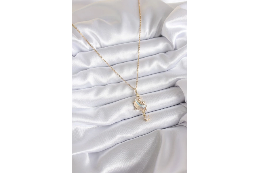 Shoecide 316l Çelik Zincir Gold Renk Zirkon Taş Ay Model Sallantı Yıldız Detay Kadın Kolye
