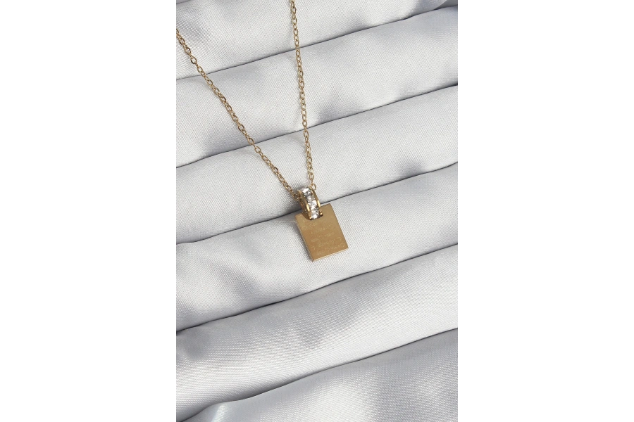 Shoecide 316l Çelik Zincir Gold Renk Zirkon Taşlı Aşk Mektubu Kolye