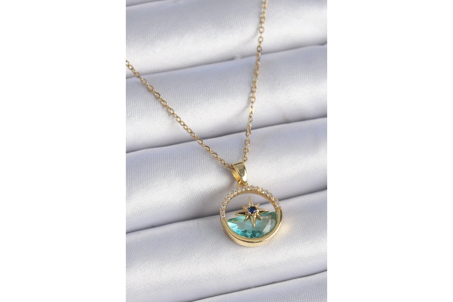 Shoecide 316l Çelik Zincir Gold Renk Zirkon Taşlı Deniz Görünüm Kutup Yıldız Model Kadın Kolye