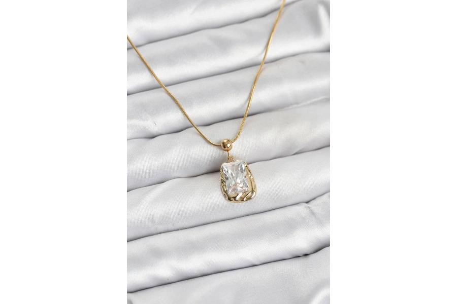 Shoecide 316l Çelik Zincir Gold Renk Zirkon Taşlı Kadın Kolye