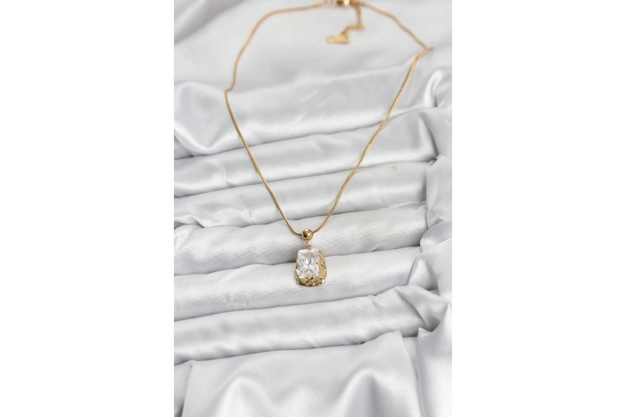 Shoecide 316l Çelik Zincir Gold Renk Zirkon Taşlı Kadın Kolye