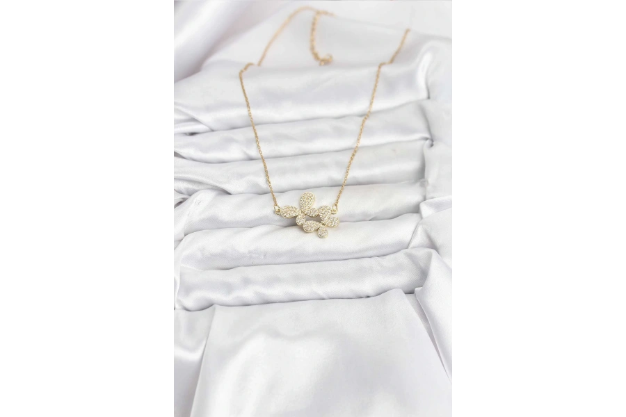 Shoecide 316l Çelik Zincir Gold Renk Zirkon Taşlı Kelebek Model Kadın Kolye