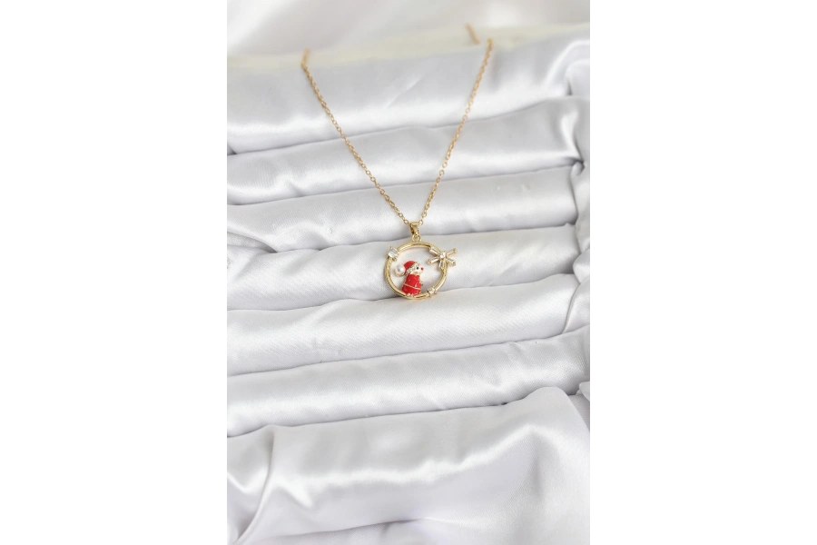 Shoecide 316l Çelik Zincir Gold Zirkon Taşlı Yılbaşı Tema Kadın Kolye