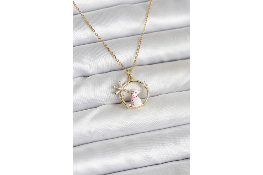 Shoecide 316l Çelik Zincir Gold Zirkon Taşlı Yılbaşı Temalı Kadın Kolye