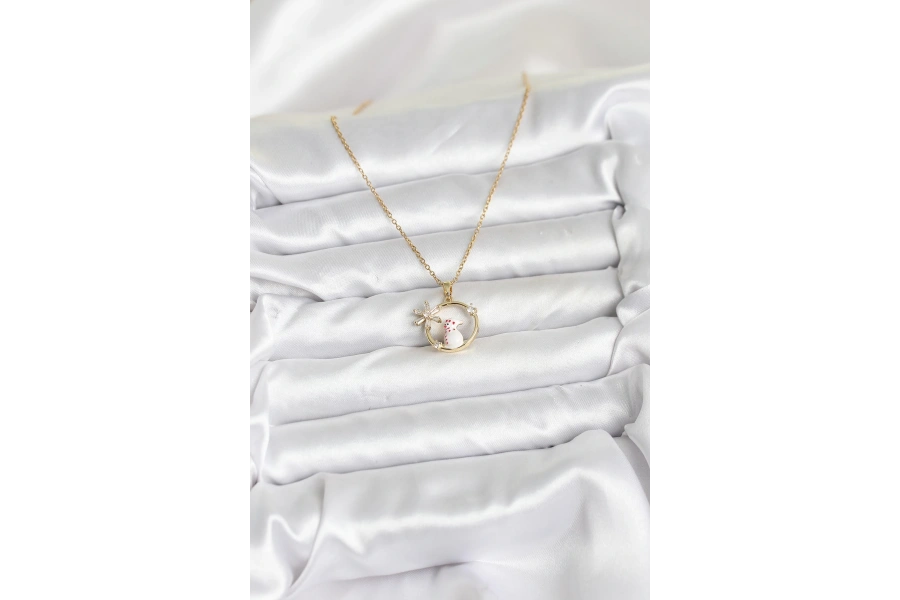 Shoecide 316l Çelik Zincir Gold Zirkon Taşlı Yılbaşı Temalı Kadın Kolye