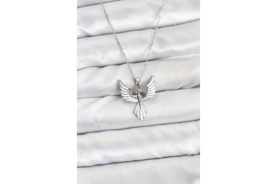 Shoecide 316l Çelik Zincir Gümüş Renk Anka Kuşu Model Kadın Kolye