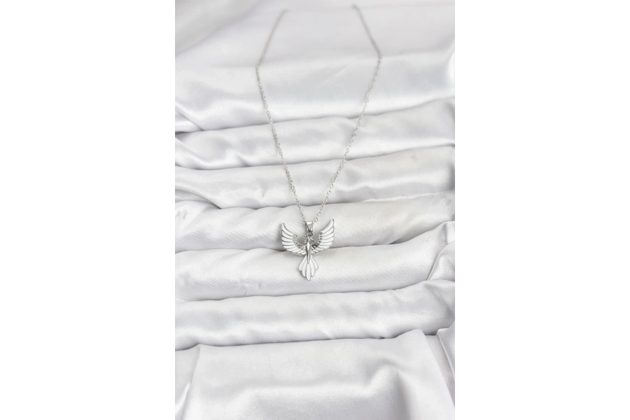 Shoecide 316l Çelik Zincir Gümüş Renk Anka Kuşu Model Kadın Kolye