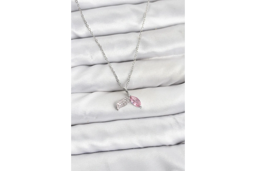 Shoecide 316l Çelik Zincir Gümüş Renk Balık Kuyruğu Model Zirkon Taşlı Kadın Kolye