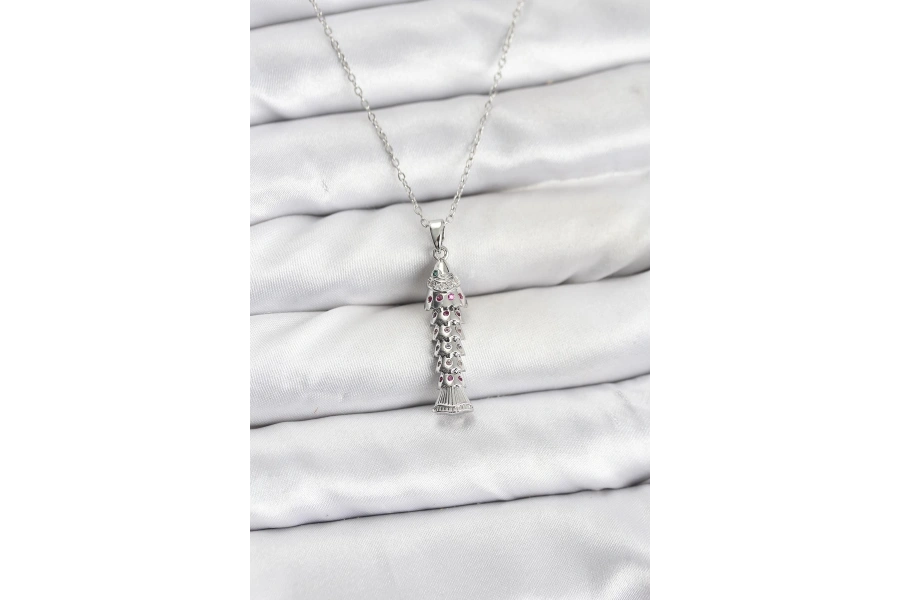 Shoecide 316l Çelik Zincir Gümüş Renk Balık Model Zirkon Taşlı Kadın Kolye