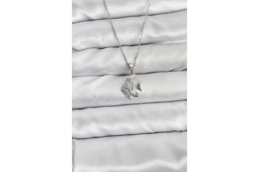 Shoecide 316l Çelik Zincir Gümüş Renk Balık Model Zirkon Taşlı Kadın Kolye