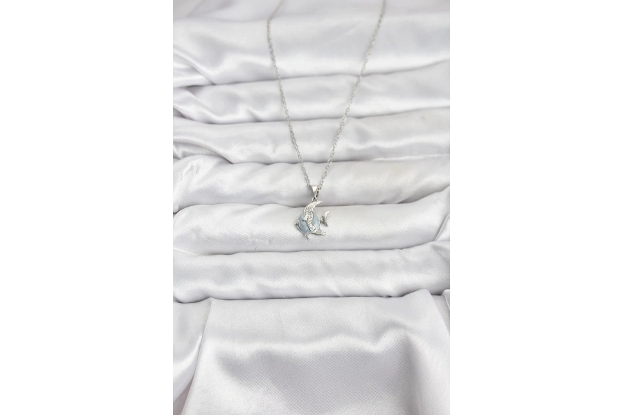 Shoecide 316l Çelik Zincir Gümüş Renk Balık Model Zirkon Taşlı Kadın Kolye