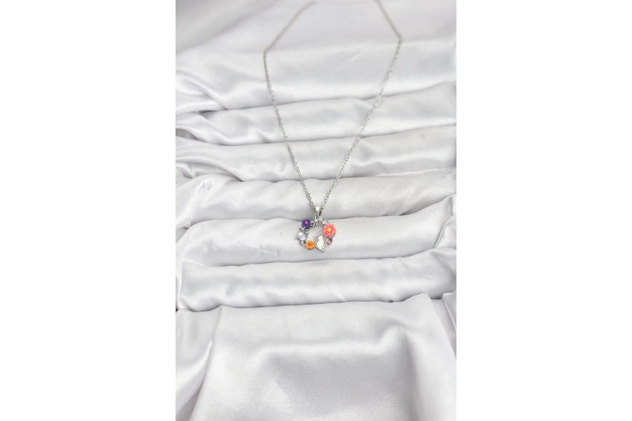 Shoecide 316l Çelik Zincir Gümüş Renk Çiçekli Kedili Model Kadın Kolye