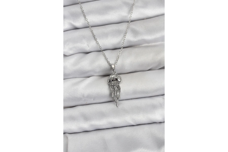 Shoecide 316l Çelik Zincir Gümüş Renk Deniz Anası Model Zirkon Taşlı Kadın Kolye