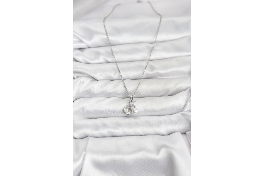 Shoecide 316l Çelik Zincir Gümüş Renk Deniz Kabuğu Ve Deniz Yıldızı Model Zirkon Taşlı Kadın Kolye