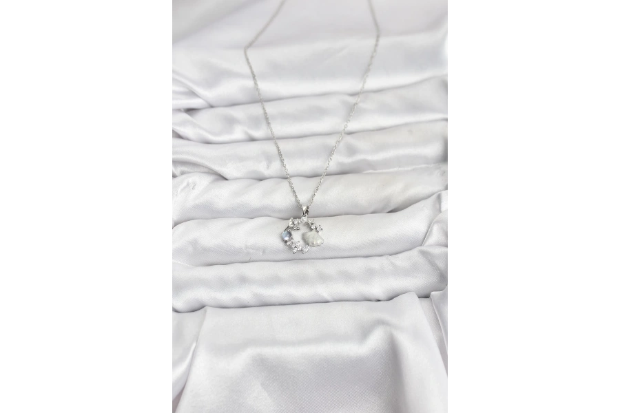 Shoecide 316l Çelik Zincir Gümüş Renk Deniz Tema Model Zirkon Taşlı Kadın Kolye