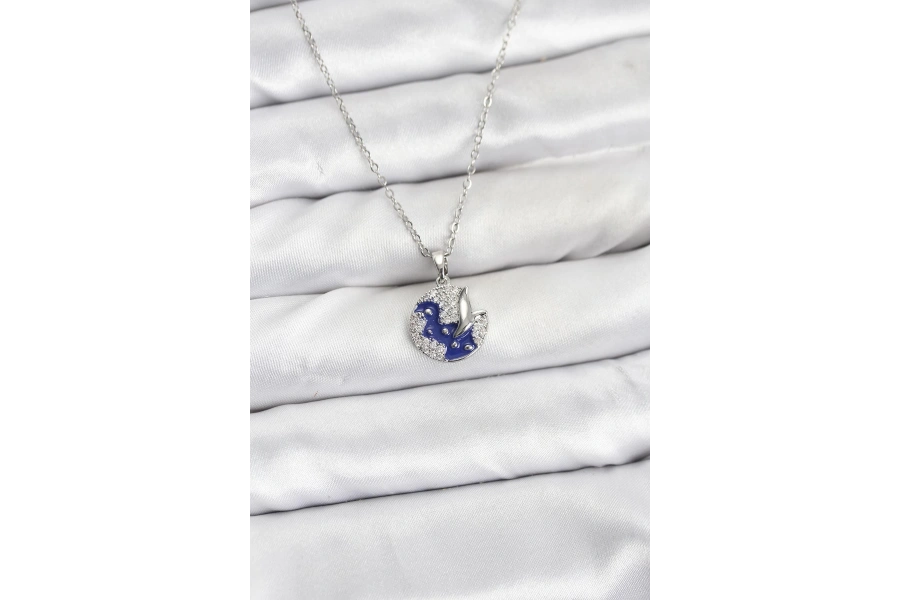 Shoecide 316l Çelik Zincir Gümüş Renk Gece Model Zirkon Taşlı Kadın Kolye