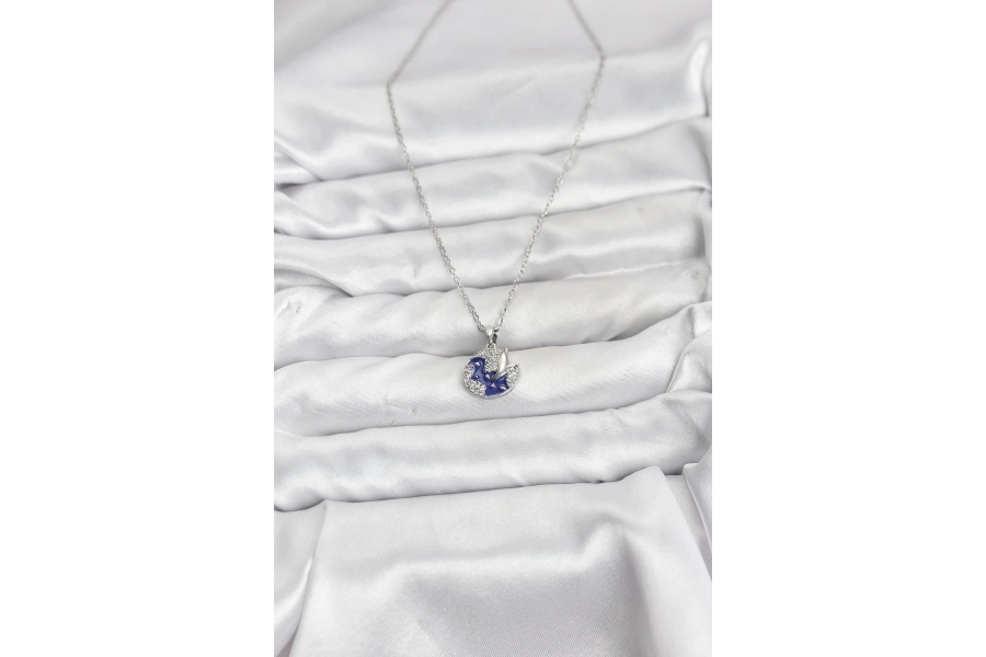 Shoecide 316l Çelik Zincir Gümüş Renk Gece Model Zirkon Taşlı Kadın Kolye