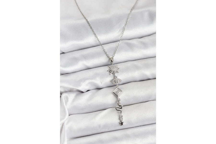 Shoecide 316l Çelik Zincir Gümüş Renk Güneş Ve Enerji Model Kadın Y Kolye