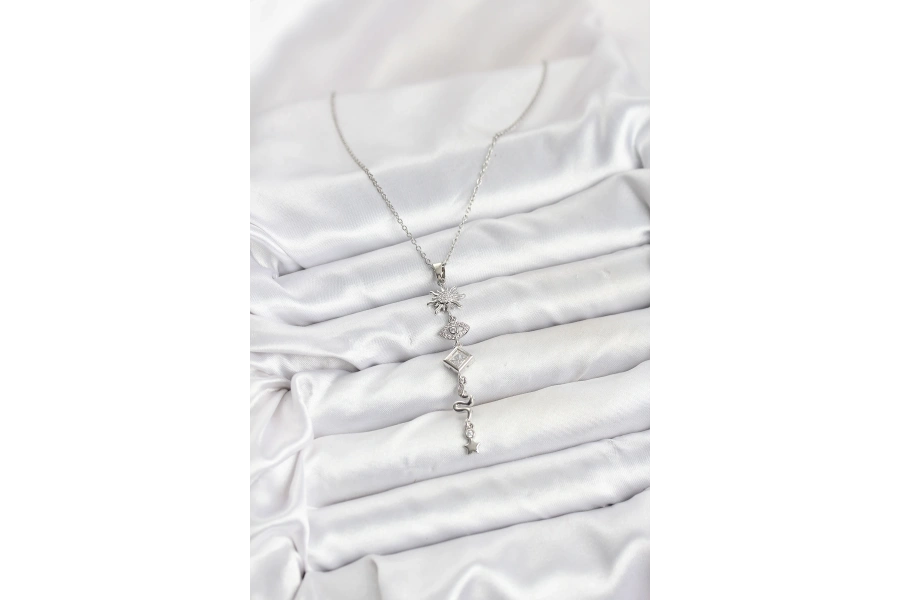 Shoecide 316l Çelik Zincir Gümüş Renk Güneş Ve Enerji Model Kadın Y Kolye