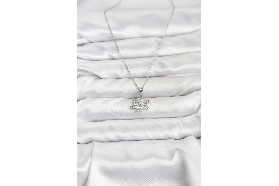 Shoecide 316l Çelik Zincir Gümüş Renk Kar Tanesi Model Zirkon Taşlı Kadın Kolye