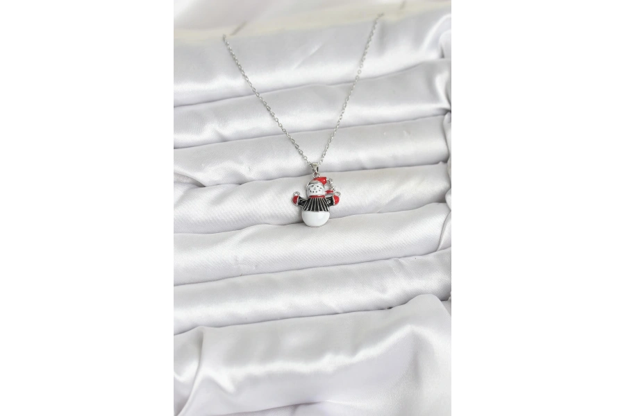 Shoecide 316l Çelik Zincir Gümüş Renk Kardan Adam Figürlü Yılbaşı Temalı Kadın Kolye