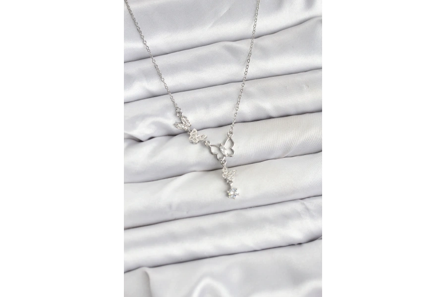 Shoecide 316l Çelik Zincir Gümüş Renk Kelebek Model Kadın Kolye