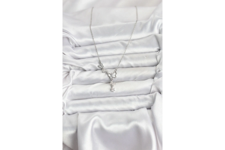 Shoecide 316l Çelik Zincir Gümüş Renk Kelebek Model Kadın Kolye