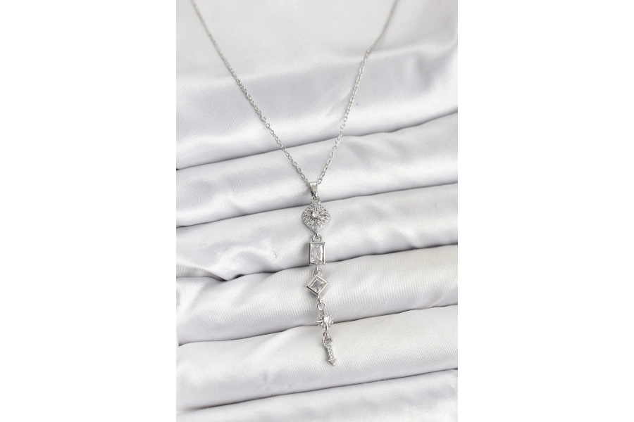 Shoecide 316l Çelik Zincir Gümüş Renk Kutup Yıldızı Enerji Model Kadın Y Kolye