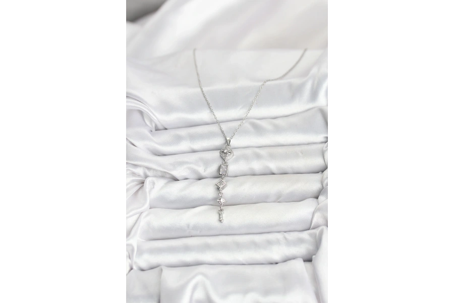 Shoecide 316l Çelik Zincir Gümüş Renk Kutup Yıldızı Enerji Model Kadın Y Kolye