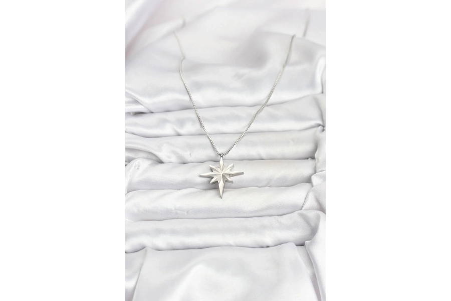 Shoecide 316l Çelik Zincir Gümüş Renk Kutup Yıldızı Model 60 Cm Zincir Kadın Kolye
