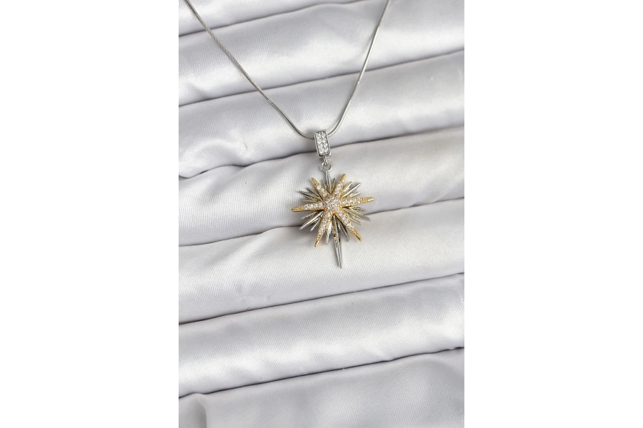 Shoecide 316l Çelik Zincir Gümüş Renk Kutup Yıldızı Model Kadın Kolye