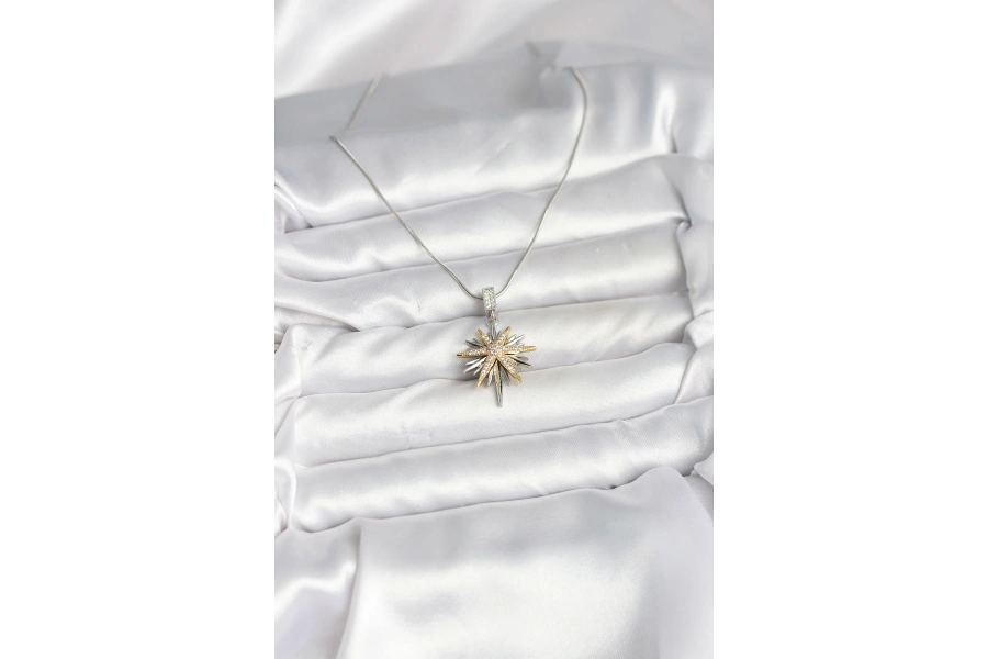 Shoecide 316l Çelik Zincir Gümüş Renk Kutup Yıldızı Model Kadın Kolye