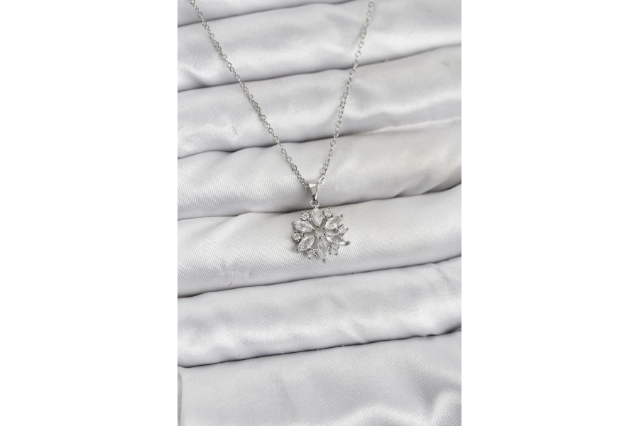 Shoecide 316l Çelik Zincir Gümüş Renk Lotus Model Zirkon Taşlı Kadın Kolye