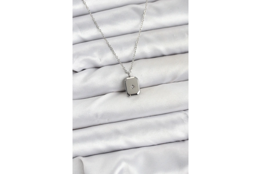 Shoecide 316l Çelik Zincir Gümüş Renk Minimal Kutup Yıldızı Model Kadın Kolye