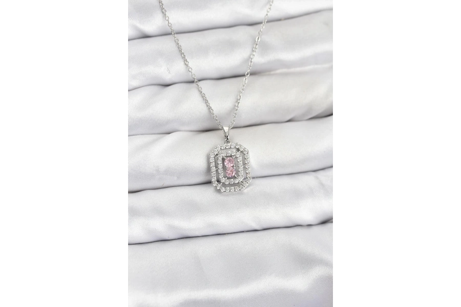 Shoecide 316l Çelik Zincir Gümüş Renk Plaka Model Zirkon Taşlı Kadın Kolye