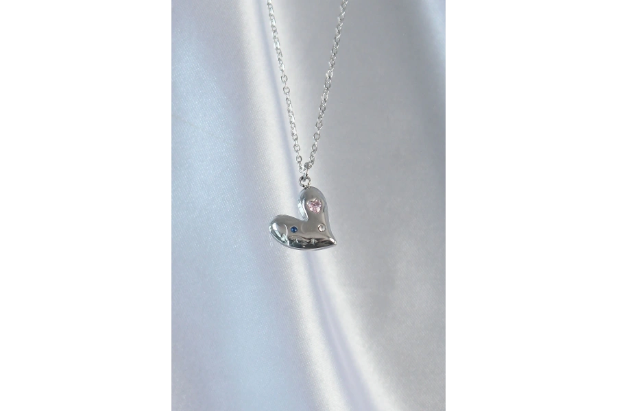 Shoecide 316l Çelik Zincir Gümüş Renk Renkli Zirkon Taşlı Kalp Kolye