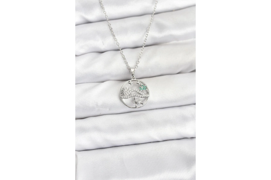 Shoecide 316l Çelik Zincir Gümüş Renk Şans Kolyesi Model Zirkon Taşlı Kadın Kolye