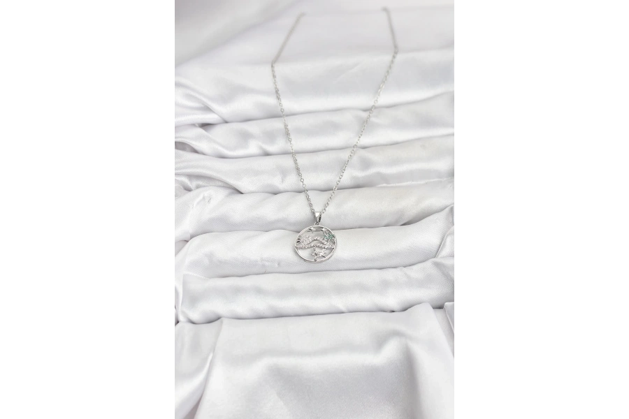 Shoecide 316l Çelik Zincir Gümüş Renk Şans Kolyesi Model Zirkon Taşlı Kadın Kolye